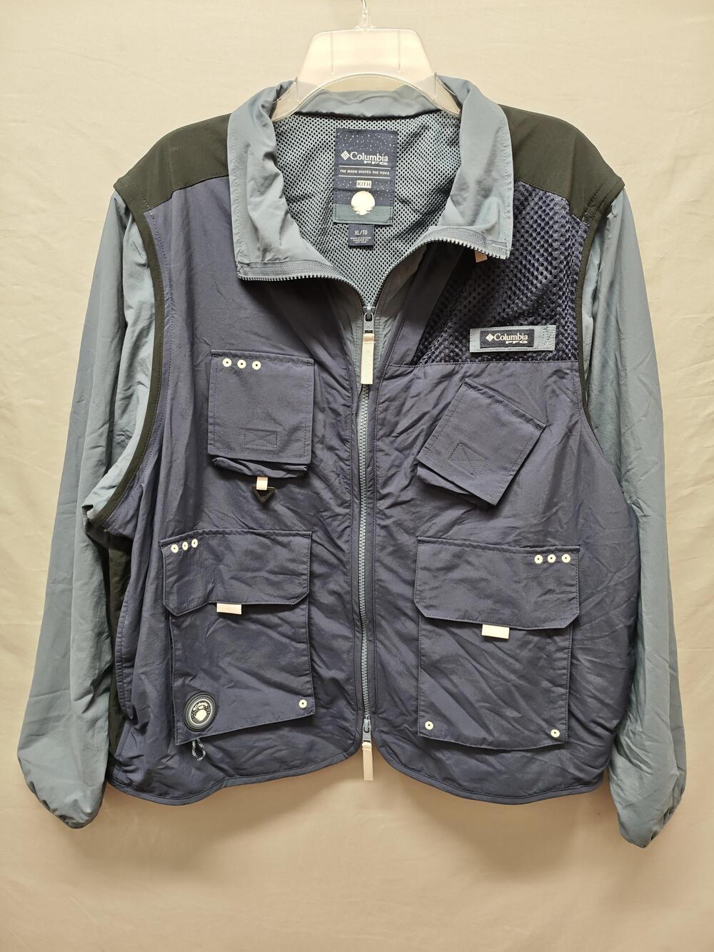 Columbia Kith PFG Jacket Mens XL Blue Black Fishing Utility Zip Pockets